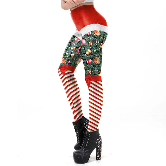 Tinsel Christmas Leggings Gift Autumn Winter Festival Legging Women 3D Stripe Sexy High Waist Skinny Leggings