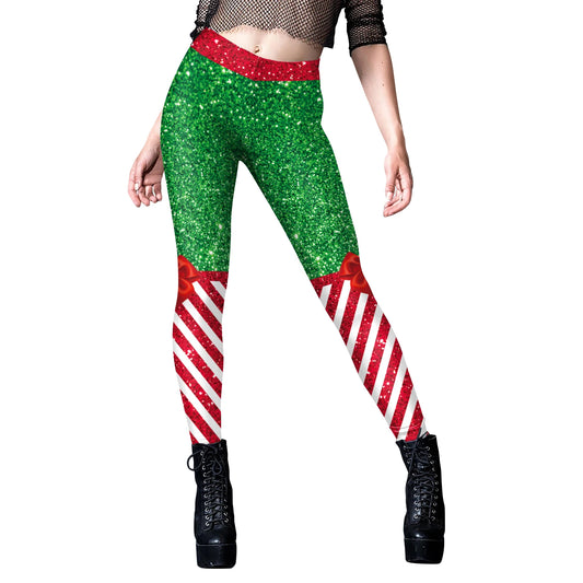 Tinsel Christmas Tree High Waist Cosplay Printed Leggings Polyester Spandex Autumn And Winter Clothing