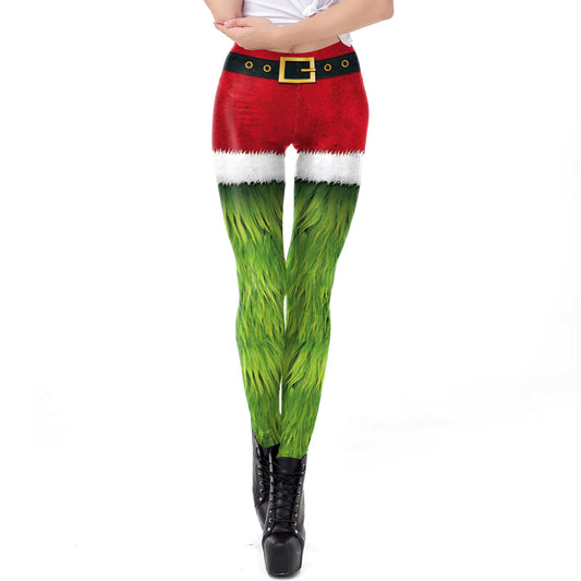 Grinch Christmas Leggings Gift Autumn Winter Festival Legging Women 3D Stripe Sexy High Waist Skinny Leggings