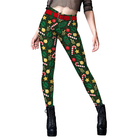 Candy Cane Christmas High Waist Cosplay Printed Leggings Polyester Spandex Autumn And Winter Clothing