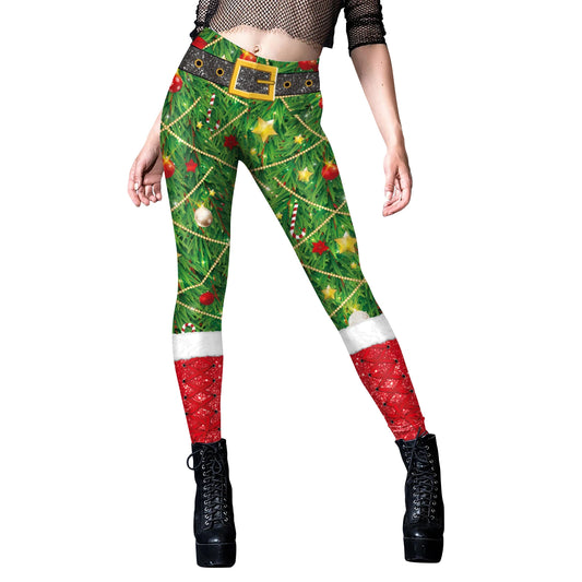 Christmas Tree High Waist Cosplay Printed Leggings Polyester Spandex Autumn And Winter Clothing